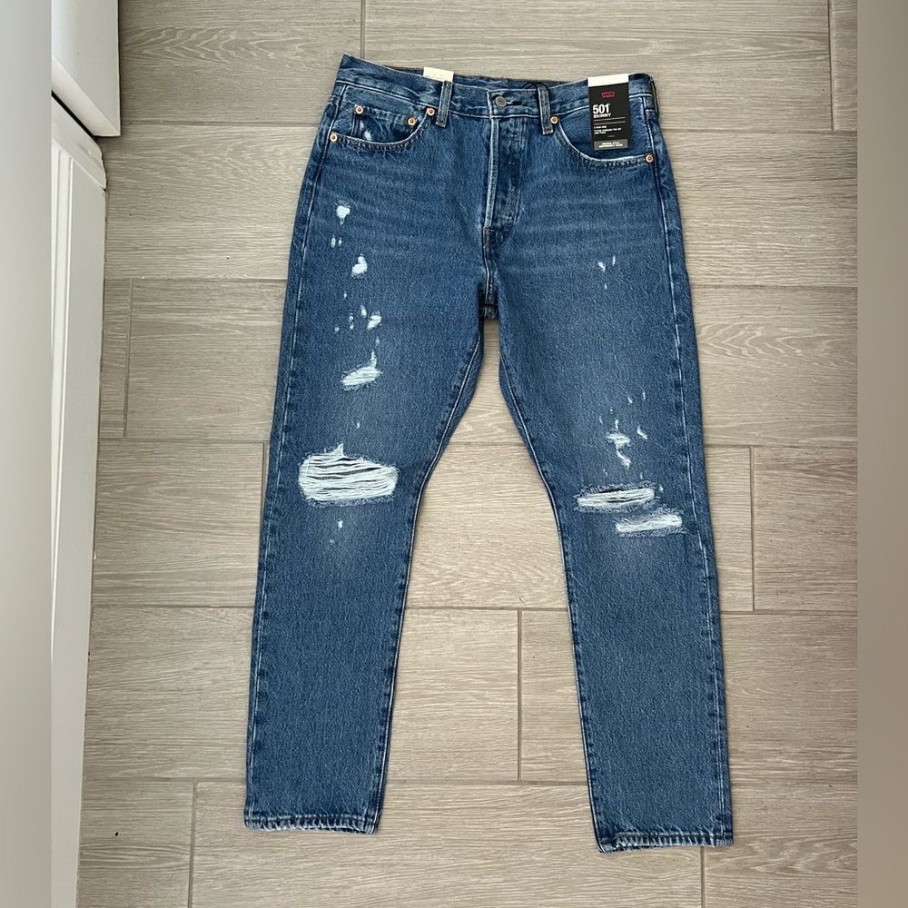 Levi's Premium 501® SKINNY Destructed Medium Indigo Medium Wash 29 x 28 women’s